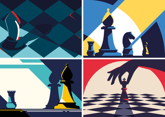 Wall Mural - Collection of chess banners. Flyer templates in flat design.