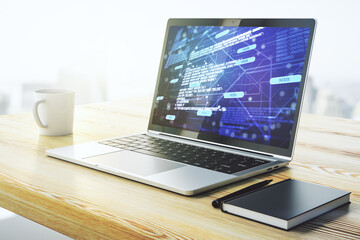 abstract creative coding illustration on modern computer monitor, software development concept. 3d r