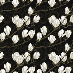 Wall Mural - Blossom of magnolia flowers seamless pattern