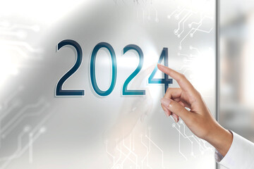 Poster - Business woman works on digital screen about 2024