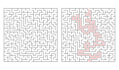 Maze, labyrinth puzzle game. Riddle, brain-teaser game concept (solvable)