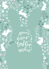 Wall Mural - Lovely hand drawn Easter design with bunnies, eggs and flowers, cute doodle elements, great for cards, invitations, banners, wallpapers - vector design