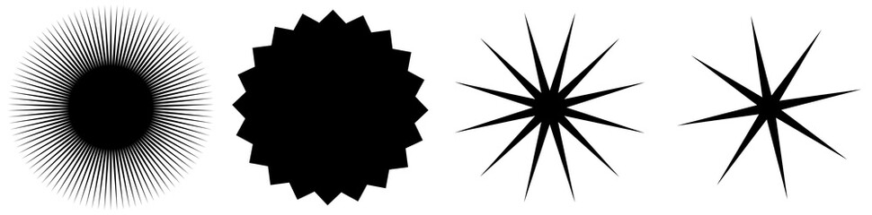 Aufkleber - Set of starburst, sunburst shapes. Abstract glitter, glimmer, flash shapes, elements. Radial, radiating clip-art
