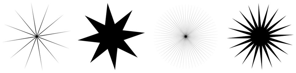 Aufkleber - Set of starburst, sunburst shapes. Abstract glitter, glimmer, flash shapes, elements. Radial, radiating clip-art