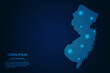 Abstract image New Jersey map from point blue and glowing stars on a dark background. vector illustration. 
