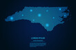 Abstract image North Carolina map from point blue and glowing stars on a dark background. vector illustration. 