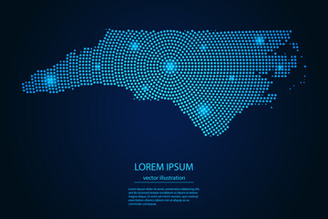 Wall Mural - Abstract image North Carolina map from point blue and glowing stars on a dark background. vector illustration. 
