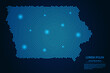 Abstract image Iowa map from point blue and glowing stars on a dark background. vector illustration. 