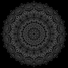 Wall Mural - White outline mandala on a black doodles sketch good mood