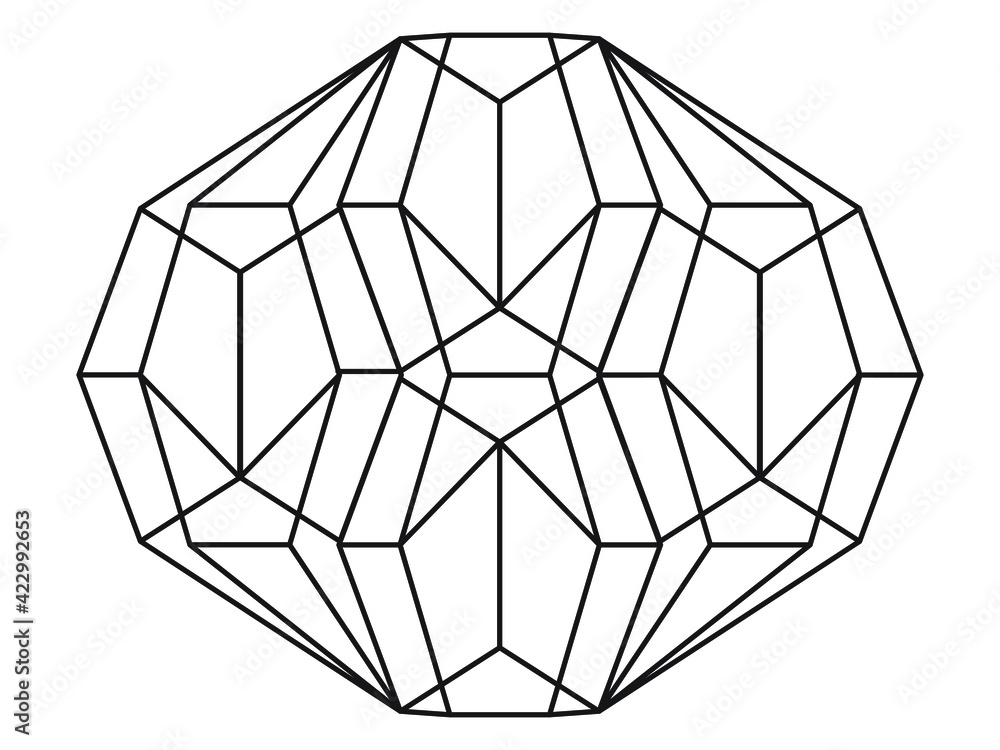 Simple 3d geometric symmetrical sphere shape in black outline on a white background, vector illustration - obrazy, fototapety, plakaty 