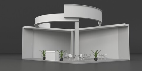 blank stand design in exhibition or trade fair with tv display