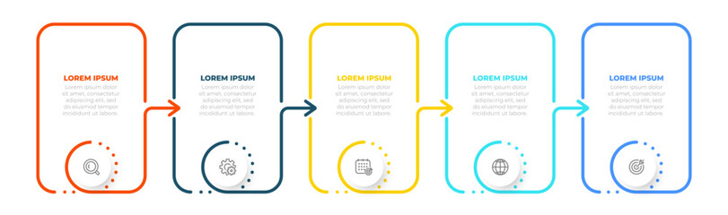 Vector infographic elements thin line design label with arrows. Business concept with 5 options, steps. Can be used for workflow diagram, info chart, web design.