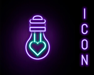 Glowing neon line Heart shape in a light bulb icon isolated on black background. Love symbol. Valentine day symbol. Colorful outline concept. Vector