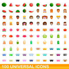 Wall Mural - 100 universal icons set. Cartoon illustration of 100 universal icons vector set isolated on white background