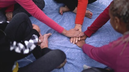 Wall Mural - Top view of stracking hands of multiracial women - Multi generational people 