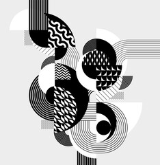 Abstract art monochrome composition. Patterned geometric shapes.