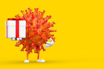 Aufkleber - Cartoon Coronavirus COVID-19 Virus Mascot Person Character  with Gift Box and Red Ribbon. 3d Rendering