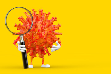 Poster - Cartoon Coronavirus COVID-19 Virus Mascot Person Character with Magnifying Glass. 3d Rendering
