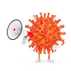 Aufkleber - Cartoon Coronavirus COVID-19 Virus Mascot Person Character with Red Retro Megaphone. 3d Rendering