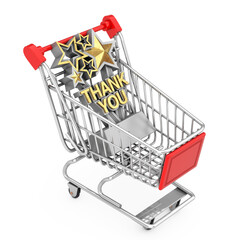 Aufkleber - Award Trophy with Golden Thank You Sign in Shopping Cart Trolley. 3d Rendering