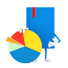 Poster - Blue Book Character Mascot with Info Graphics Business Pie Chart. 3d Rendering