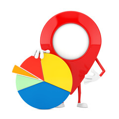Fototapete - Map Pointer Pin Character Mascot with Info Graphics Business Pie Chart. 3d Rendering