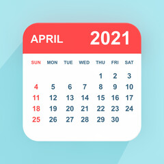 Aufkleber - Flat Icon Calendar April 2021. 3d Rendering