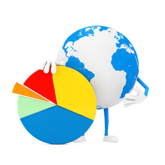 Aufkleber - Earth Globe Character Mascot with Info Graphics Business Pie Chart. 3d Rendering