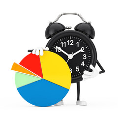 Leinwandbilder - Alarm Clock Character Mascot with Info Graphics Business Pie Chart. 3d Rendering