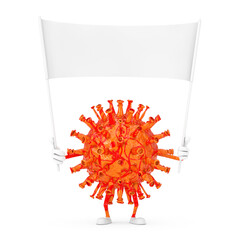 Poster - Cartoon Coronavirus COVID-19 Virus Mascot Person Character and Empty White Blank Banner with Free Space for Your Design. 3d Rendering