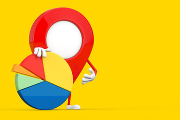 Fototapete - Map Pointer Pin Character Mascot with Info Graphics Business Pie Chart. 3d Rendering