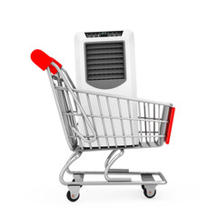 Poster - Portable Mobile Room Air Conditioner in Shopping Cart Trolley. 3d Rendering