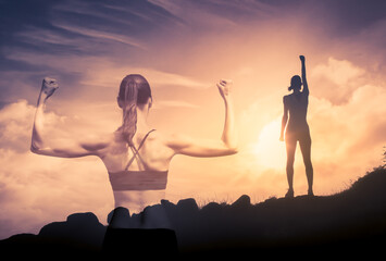 Wall Mural - Strong fit woman feeling motivated, and inspired. 