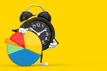 Leinwandbilder - Alarm Clock Character Mascot with Info Graphics Business Pie Chart. 3d Rendering