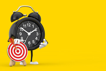 Aufkleber - Alarm Clock Mascot Person Character with Archery Target with Dart in Center. 3d Rendering