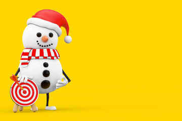 Aufkleber - Snowman in Santa Claus Hat Person Character with Archery Target with Dart in Center. 3d Rendering