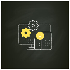 Cross platform programming chalk icon.Programming environment. Platform for creating new operating systems. Isolated vector illustration on chalkboard