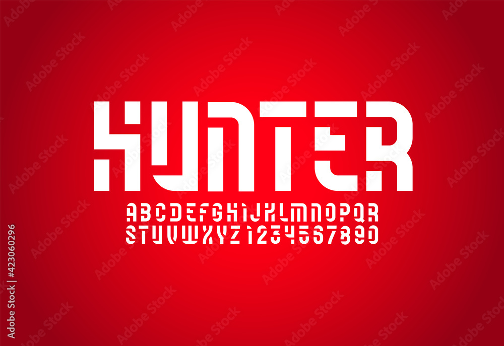 Stencil font, condensed future alphabet with space, modern letters from ...