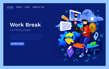 Work Process office room, landing page website, developer freelancer. Vector