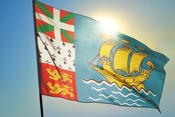 Poster - Saint Pierre and Miquelon flag waving on the wind
