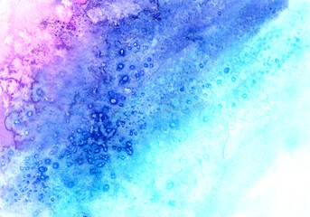  Blue Hand drawn abstract watercolor background with bubbles