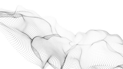 Dynamic wave with many dots. Abstract motion background of dots. Technology or science. 3d rendering Seamless loop. 4K