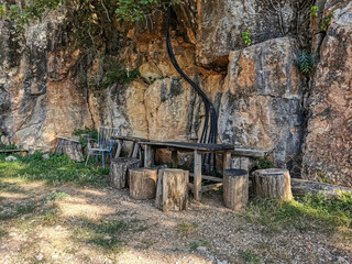 Wall Mural - old bench in the woods