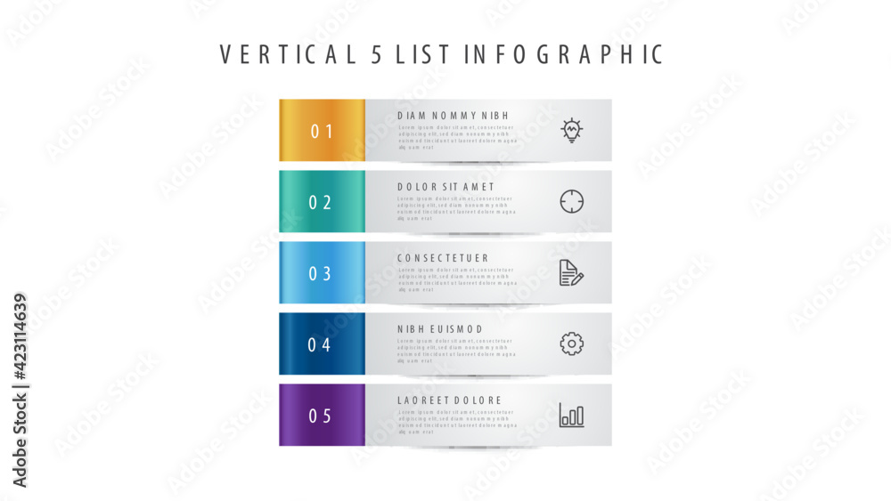 5 points of steps, block list layout diagram, infographic element ...