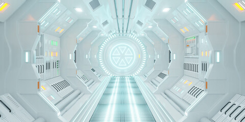 Corridor spaceship Interior. 3d rendering.