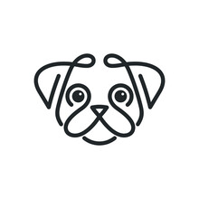 Cute Pug Dog Face - Line Art Design Vector