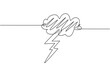 Single continuous line drawing of  flashing thunderbolt with heavy cloud in the sky. Daily natural weather phenomena concept. Minimalism dynamic one line draw. Graphic design vector illustration