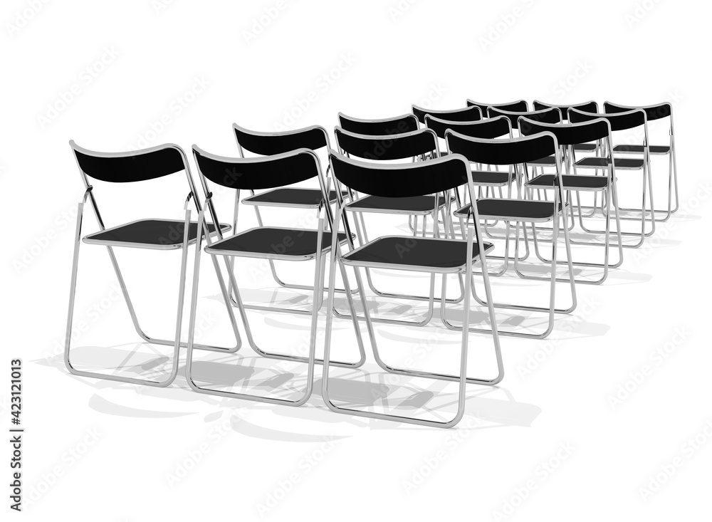 後ろから見たパイプ椅子が並んだ3dレンダリング の Stock イラスト | Adobe Stock