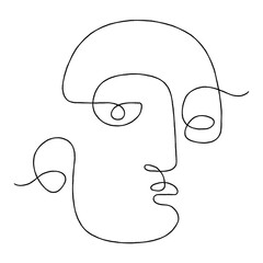 Wall Mural - One line drawing abstract face. Modern continuous line art man portrait, minimalist print. Vector illustration