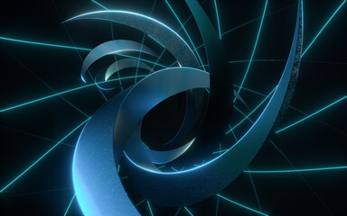 Curved vortex structure lines, 3d rendering.